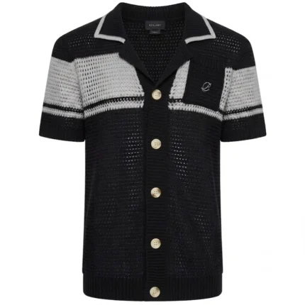 Crochet Knit Shirt Black f